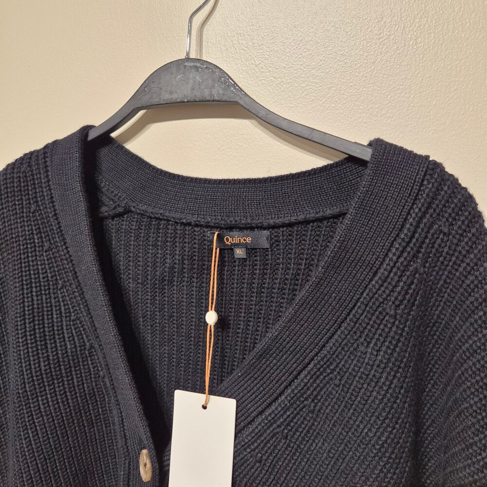 Quince Fisherman Boxy Cropped Cardigan XL Black NWT 100% Organic Cotton - Picture 6 of 7